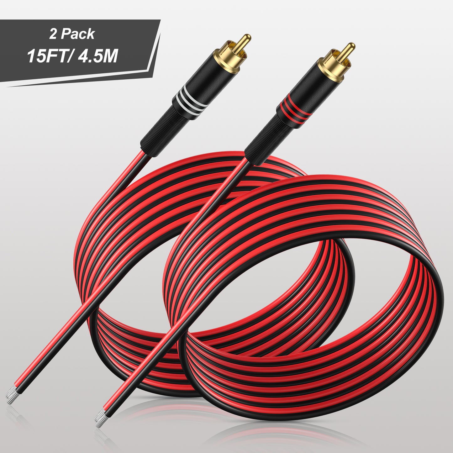 2-Pack RCA to Speaker Wire Adapter, 20AWG, RCA Male to Bare Wire Connector