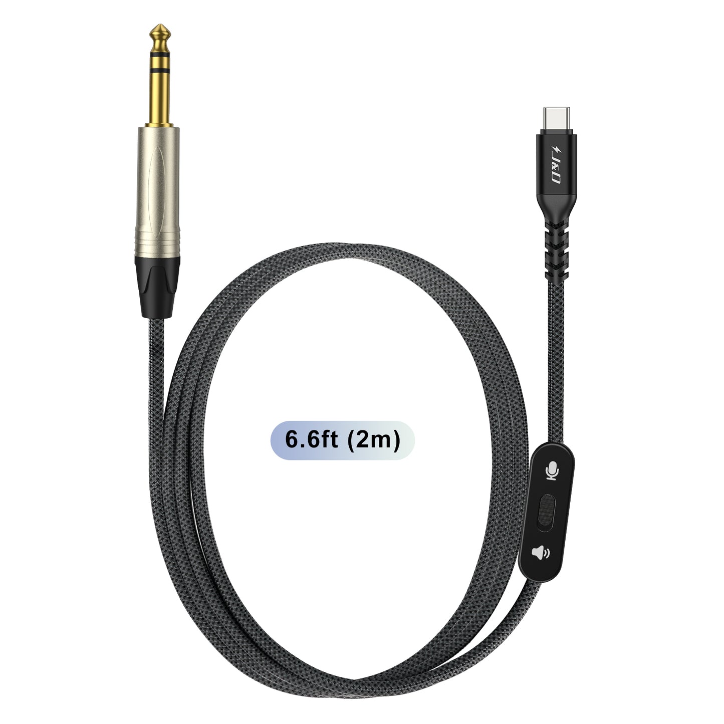 USB C to 6.35mm Cable, 2-in-1 Audio Cord, TRS Stereo with Switch, 6.6ft, Black