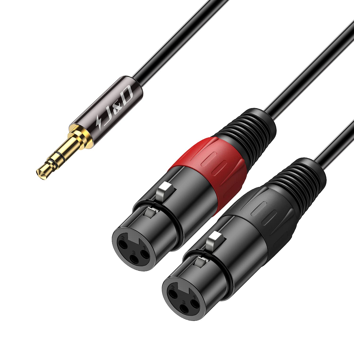J&D XLR to 3.5mm TRS Stereo Cable, Microphone Splitter 2 XLR Female to 3.5mm TRS male Unbalanced Interconnect Stereo Audio Patch Cable Adapter for