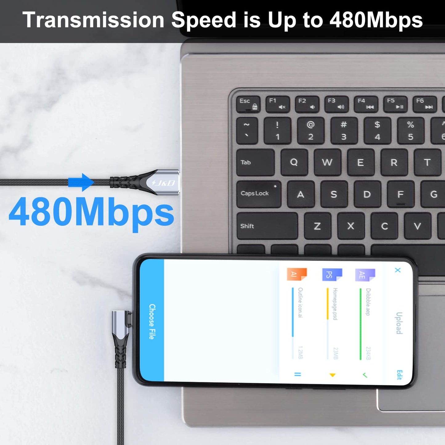2-Pack Right Angle USB Type-C Fast Charging Cable