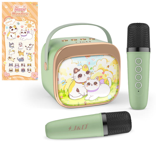 J&D Kids Karaoke Mic with LED, Bluetooth, 2 Wireless Mics - Perfect for Girls 3-10!