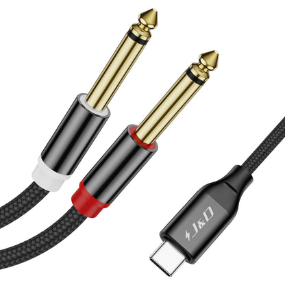 USB Type C to Dual 6.35mm Stereo Splitter Y Cable - 1/4 Inch TS Audio