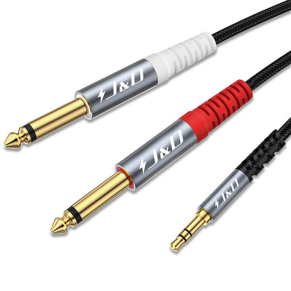 3.5mm TRS to Dual 6.35mm TS Stereo Y-Splitter Cable – Nylon Braided 1/8" to 1/4" Audio Adapter Cord for Amplifiers, Speakers, Mixers & Home Audio Systems, 3.3FT