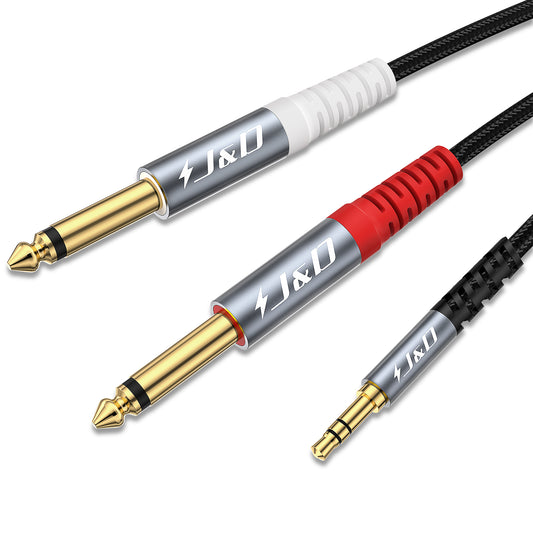 3.5mm TRS to Dual 6.35mm TS Stereo Y-Splitter Cable – Nylon Braided 1/8" to 1/4" Audio Adapter Cord for Amplifiers, Speakers, Mixers & Home Audio Systems, 3.3FT