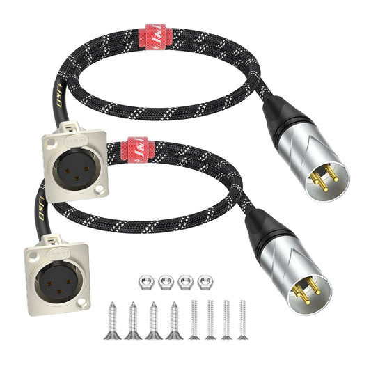 J&D 2-Pack D Type XLR Cables, Male to Female, 2ft - Pro Audio/Stage Equipment