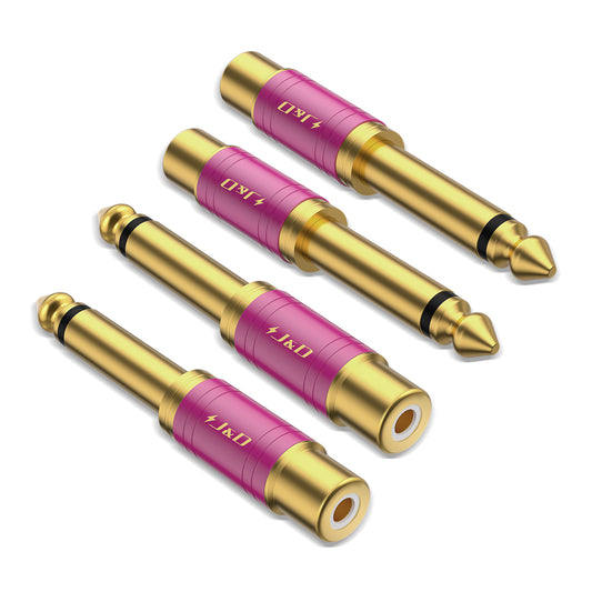 J&D RCA to 1/4 Audio Adapter 4-Pack, 6.35mm Mono Male to RCA Female, Gold-Plated