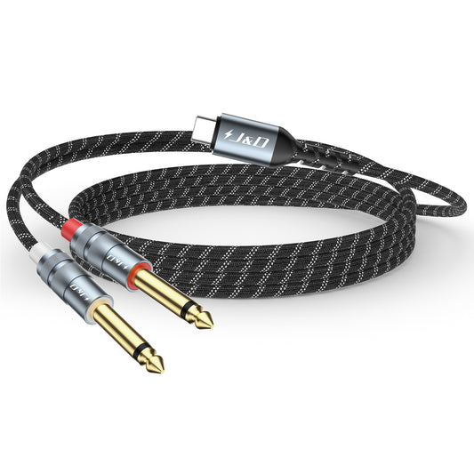 J&D USB C to 1/4 Audio Cable, Type-C to Dual 6.35mm Jack for iPhone, Galaxy, Laptop