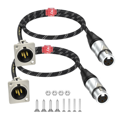J&D 2-Pack D-Type XLR Cables, Female to Male, 2ft - Pro Audio, Stage, No Solder