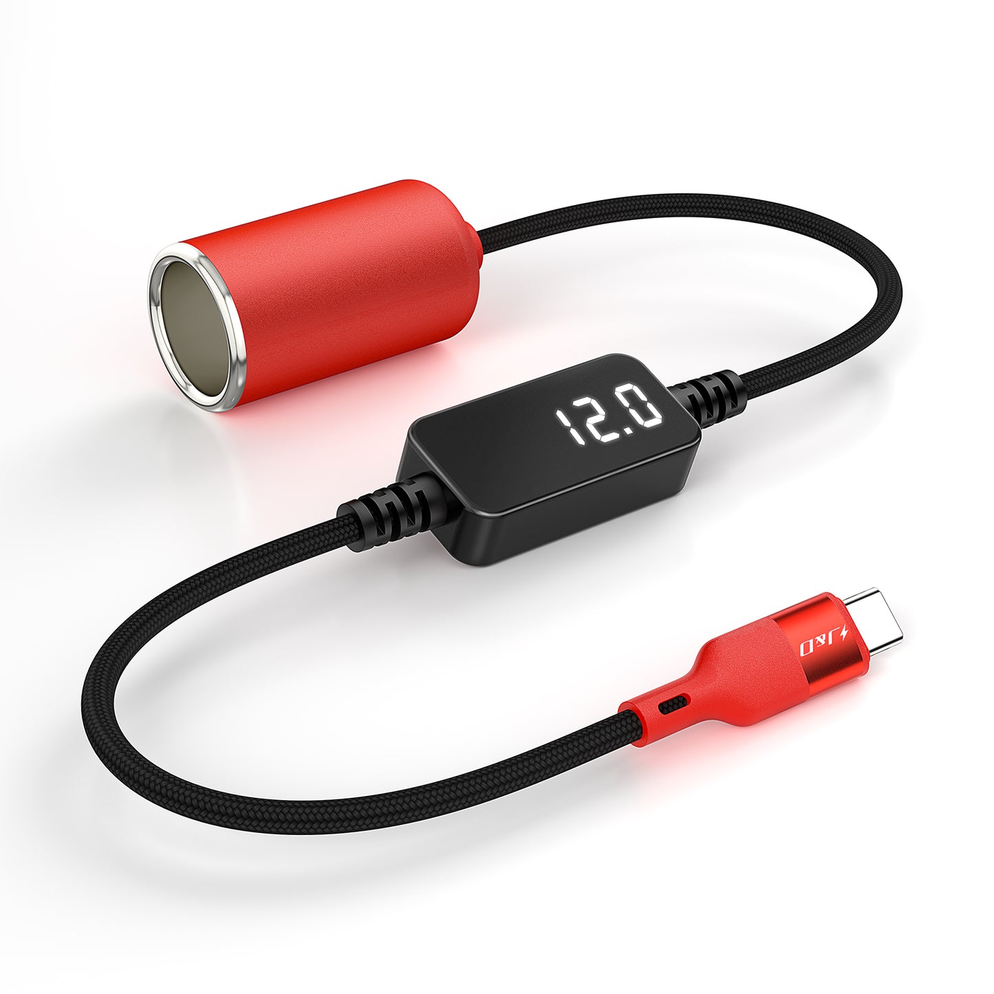 USB C to 12V Car Cigarette Lighter Adapter Cable with Voltage Display, 18W