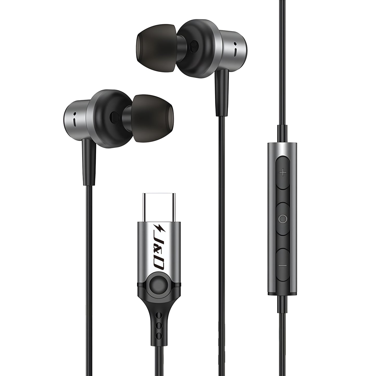 J&D Type-C In-Ear Metal Earphones with Magnetic Storage, 0-Lag Wired Audio & High-Fidelity Sound