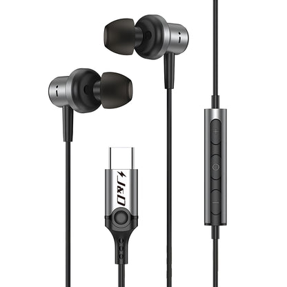 J&D Type-C In-Ear Metal Earphones with Magnetic Storage, 0-Lag Wired Audio & High-Fidelity Sound