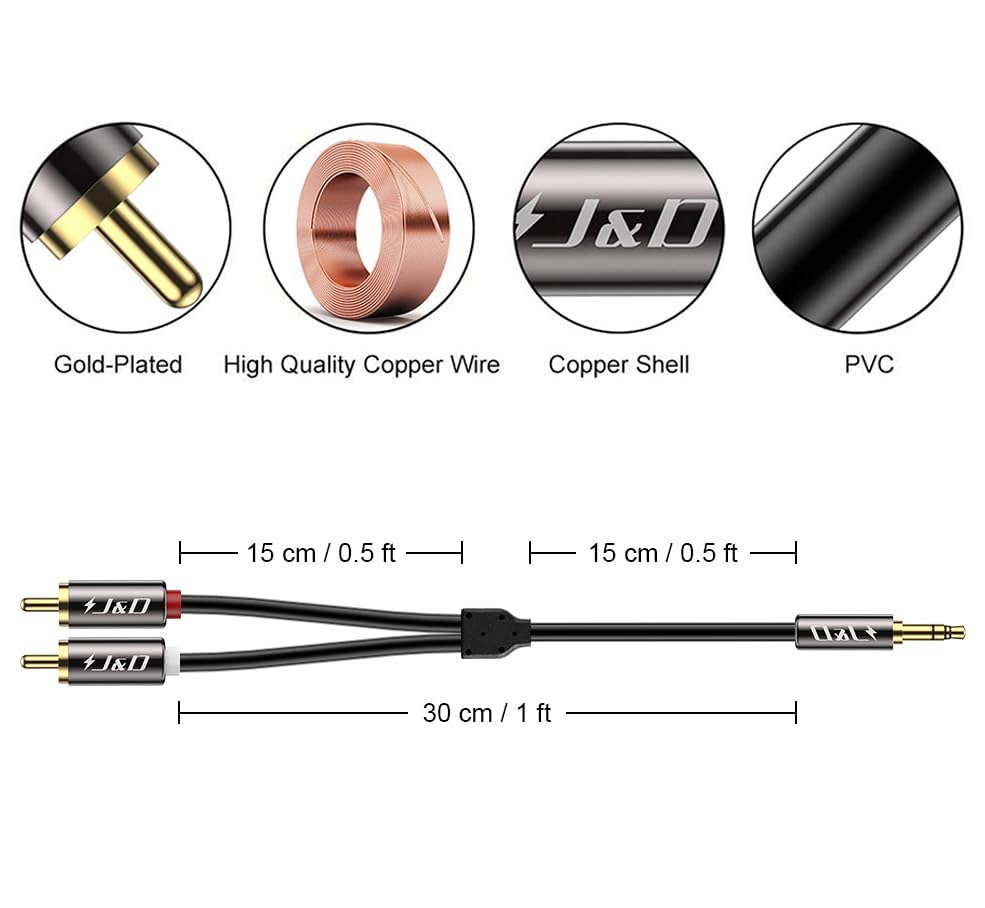 1/8 inch Male to 2 RCA Phono Male Stereo Audio Adapter Cable