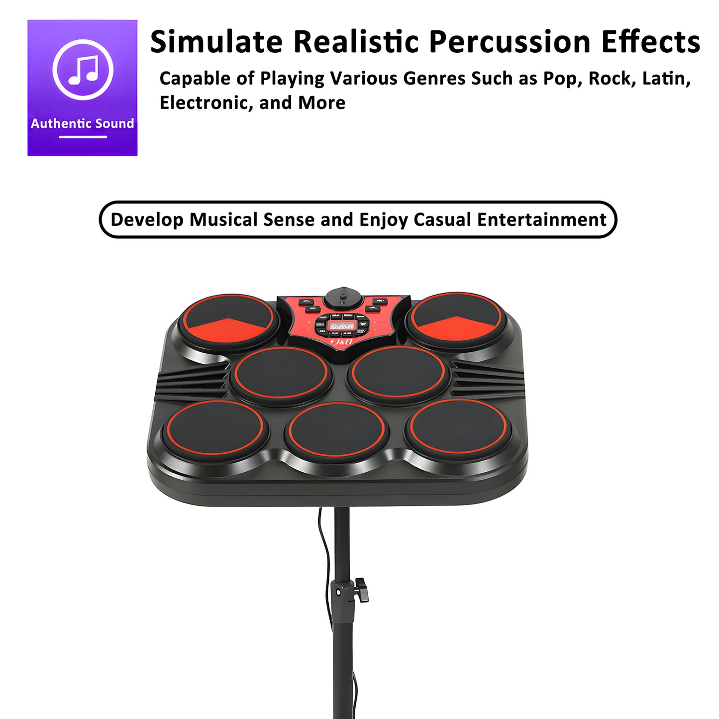 J&D Portable Desktop Electronic Drum Kit with Foldable Design, Foot Pedals, Built-in Sounds & Silent Practice
