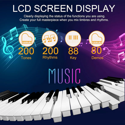 J&D 88-Key Digital Piano with Weighted Keys & Bluetooth