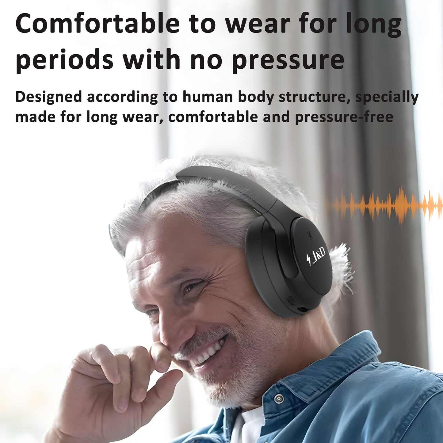 J&D Over-Ear Bluetooth Headphones with Mic, 23.3H Playtime, Ergonomic Comfort & Easy Controls