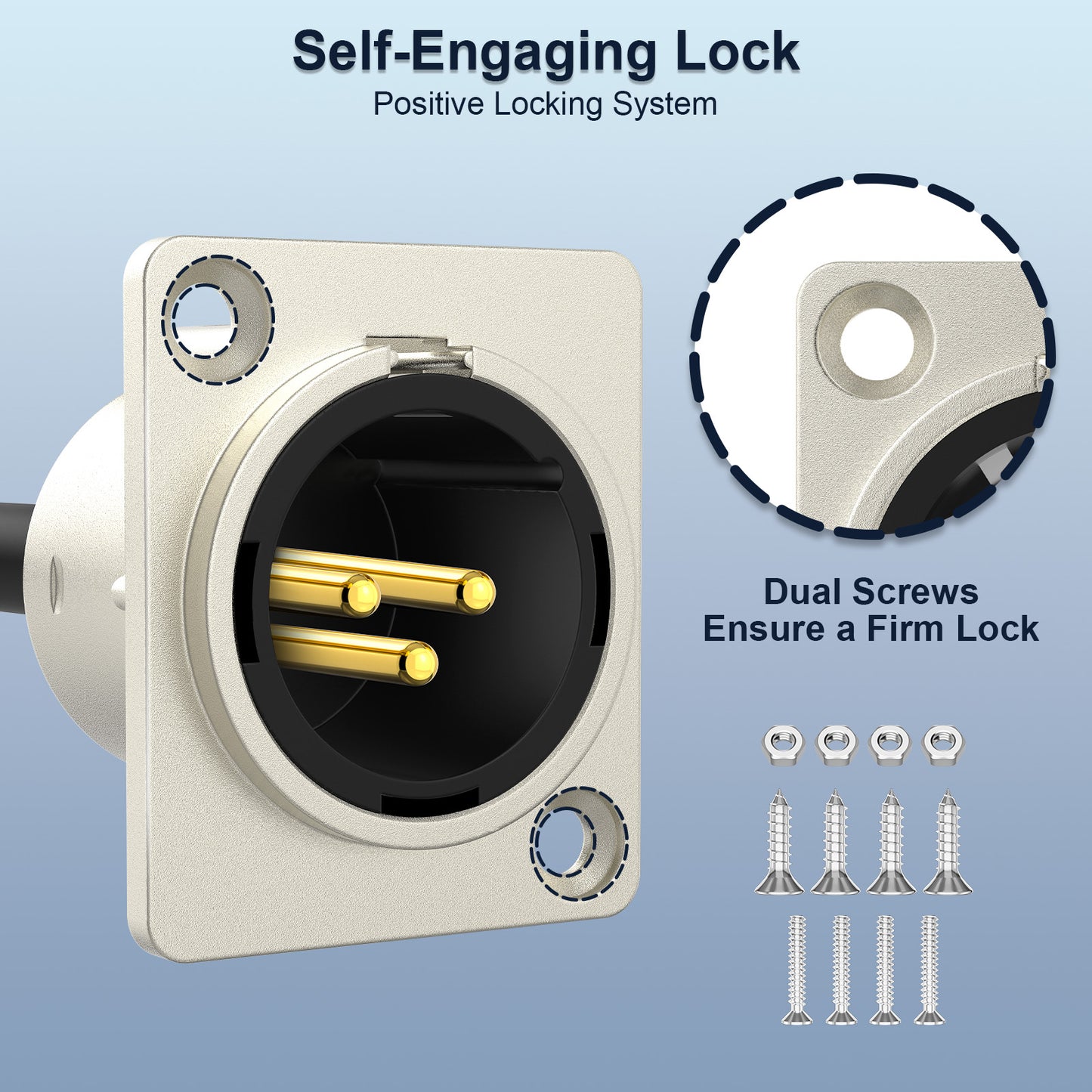 J&D 2-Pack D-Type XLR Cables, Female to Male, 2ft - Pro Audio, Stage, No Solder