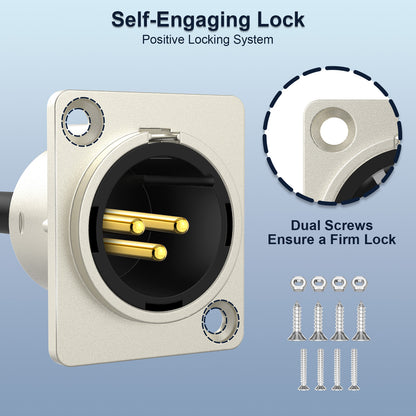 J&D 2-Pack D-Type XLR Cables, Female to Male, 2ft - Pro Audio, Stage, No Solder