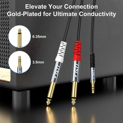 3.5mm TRS to Dual 6.35mm TS Stereo Y-Splitter Cable – Nylon Braided 1/8" to 1/4" Audio Adapter Cord for Amplifiers, Speakers, Mixers & Home Audio Systems, 3.3FT