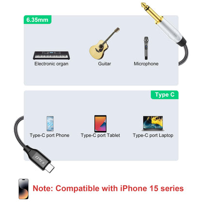 Cavo Audio USB-C A 6.35mm J&D - Per Chitarra, Basso E Tastiere, Compatibile IPhone 15/16, 2 Metri - Foto 6