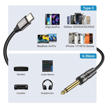 USB Type C to 6.35mm 1/4 Inch TS Audio Mono Aux Adapter Cable