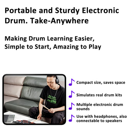 J&D Portable Desktop Electronic Drum Kit with Foldable Design, Foot Pedals, Built-in Sounds & Silent Practice
