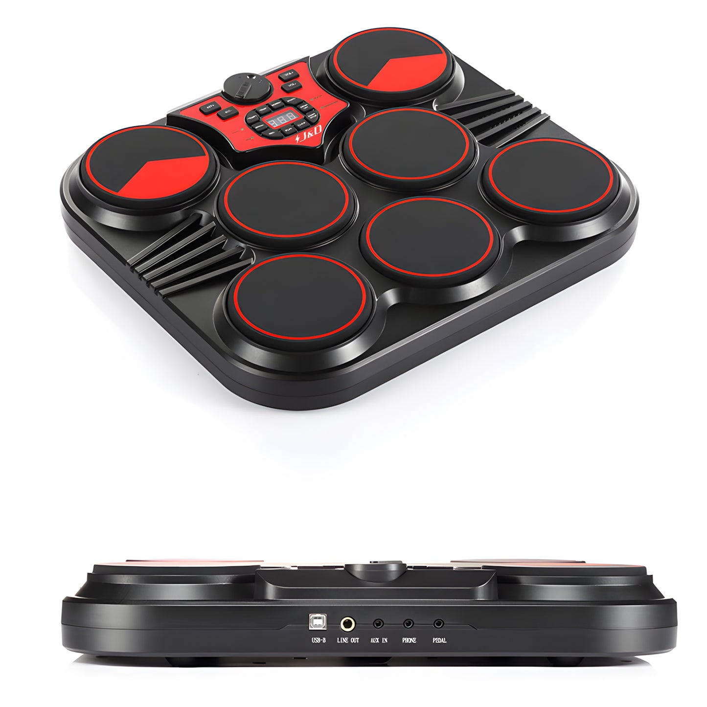 J&D Portable Desktop Electronic Drum Kit with Foldable Design, Foot Pedals, Built-in Sounds & Silent Practice