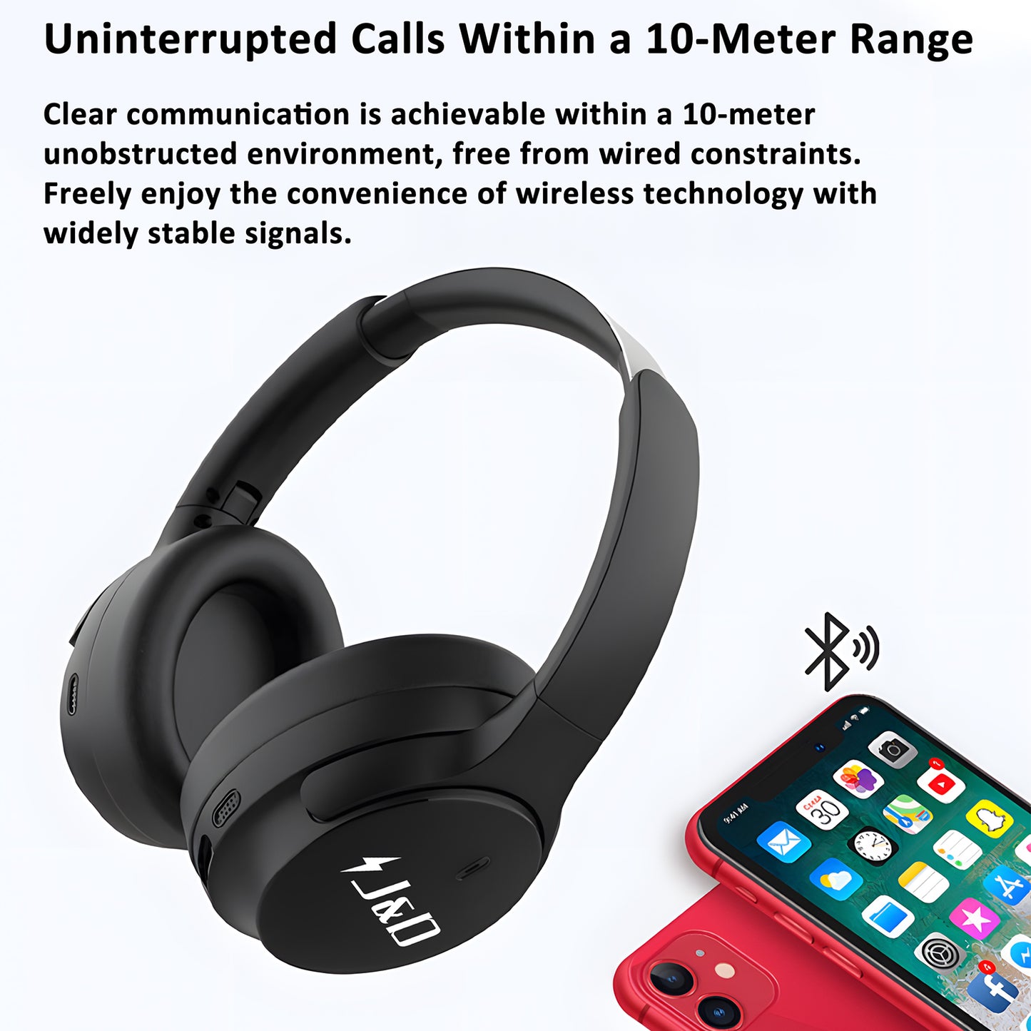 J&D Over-Ear Bluetooth Headphones with Mic, 23.3H Playtime, Ergonomic Comfort & Easy Controls