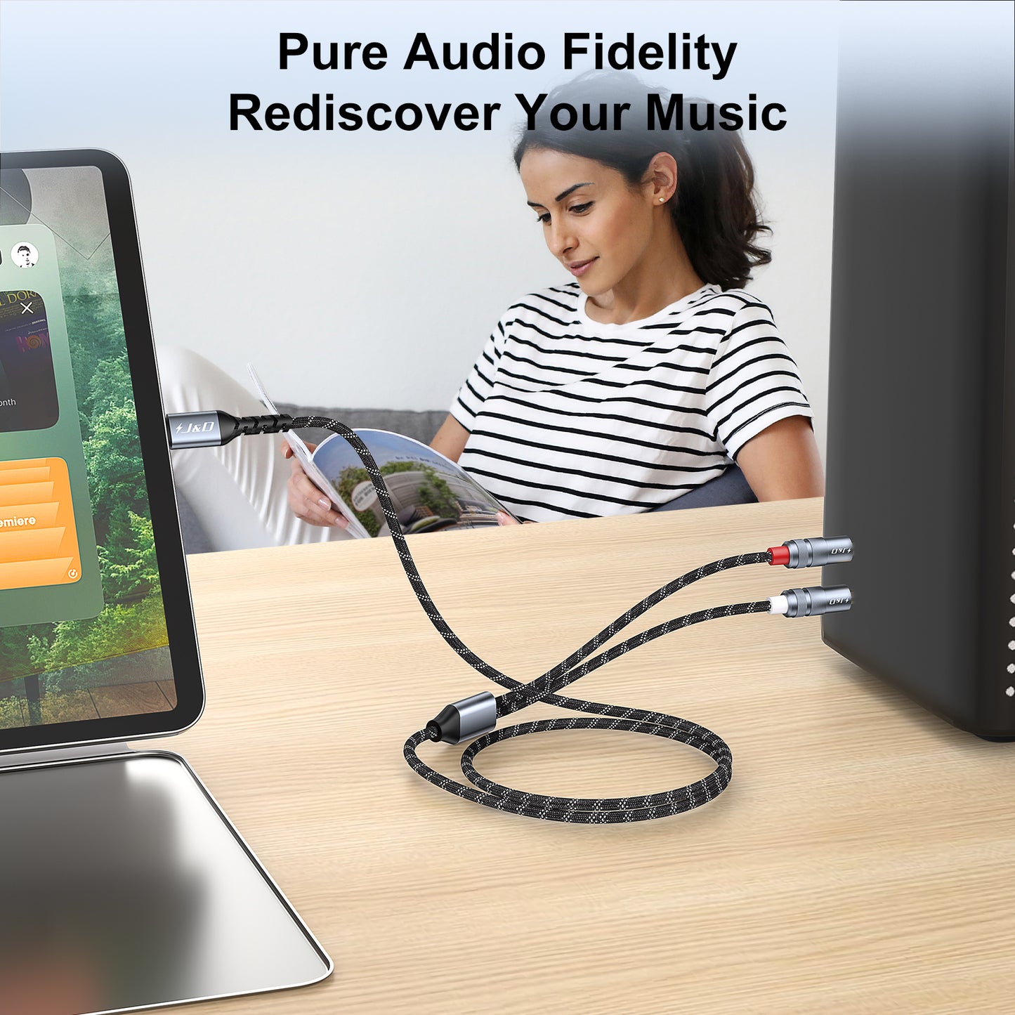 J&D USB C to 1/4 Audio Cable, Type-C to Dual 6.35mm Jack for iPhone, Galaxy, Laptop