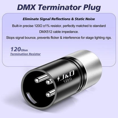 3-Pin DMX Terminator 4 Pack, 120 Ohm XLR Plug for Stable Flicker-Free Lighting