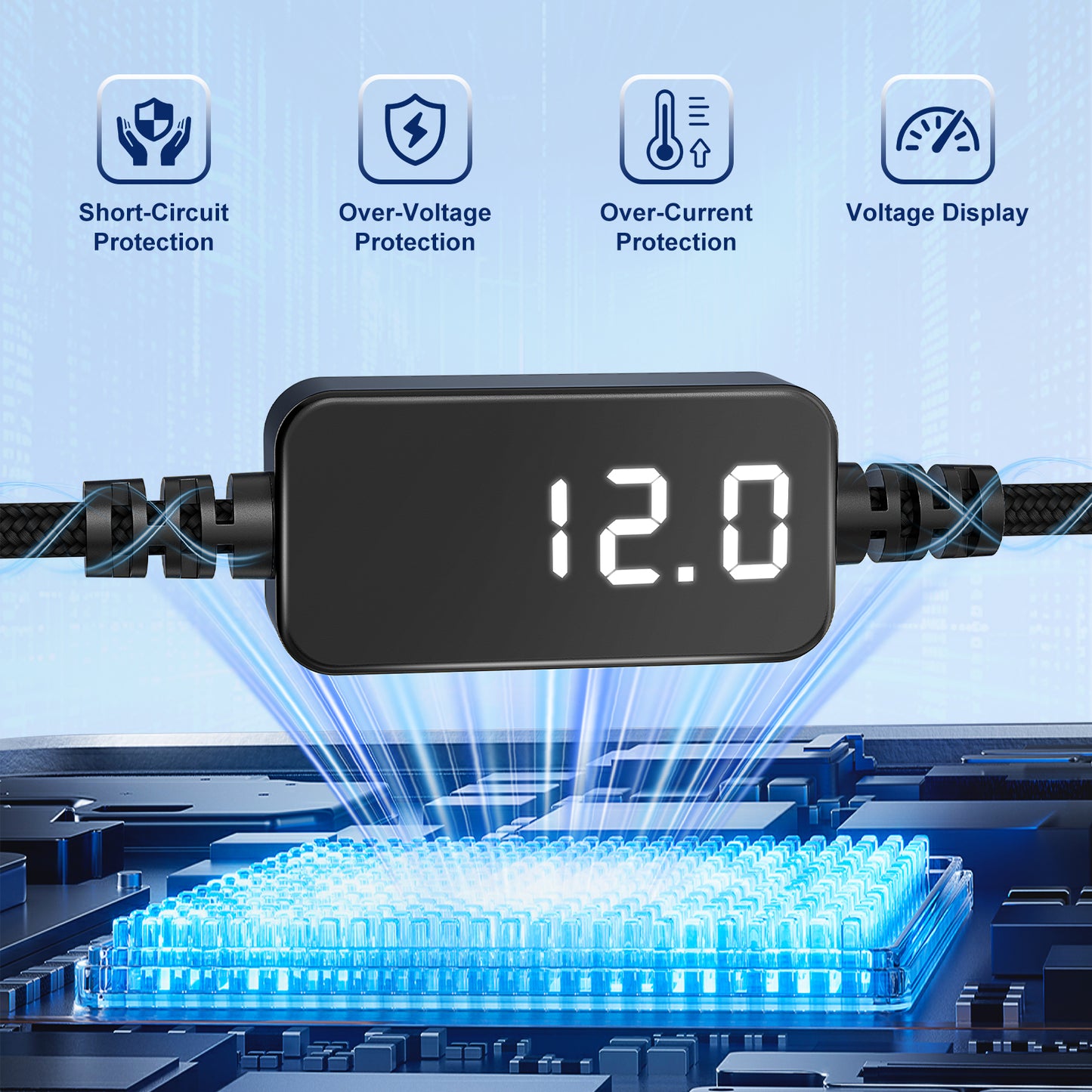 USB C to 12V Car Cigarette Lighter Adapter Cable with Voltage Display, 18W