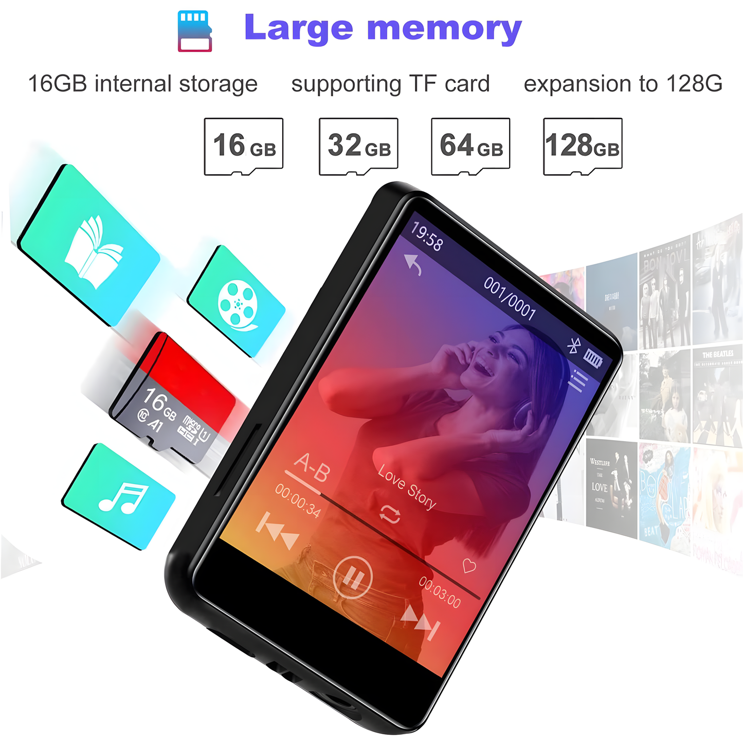 J&D 2.8-Inch Bluetooth MP3 Music Player with Touchscreen, FM Radio, Video & E-Book Support