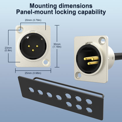J&D 2-Pack D-Type XLR Cables, Female to Male, 2ft - Pro Audio, Stage, No Solder