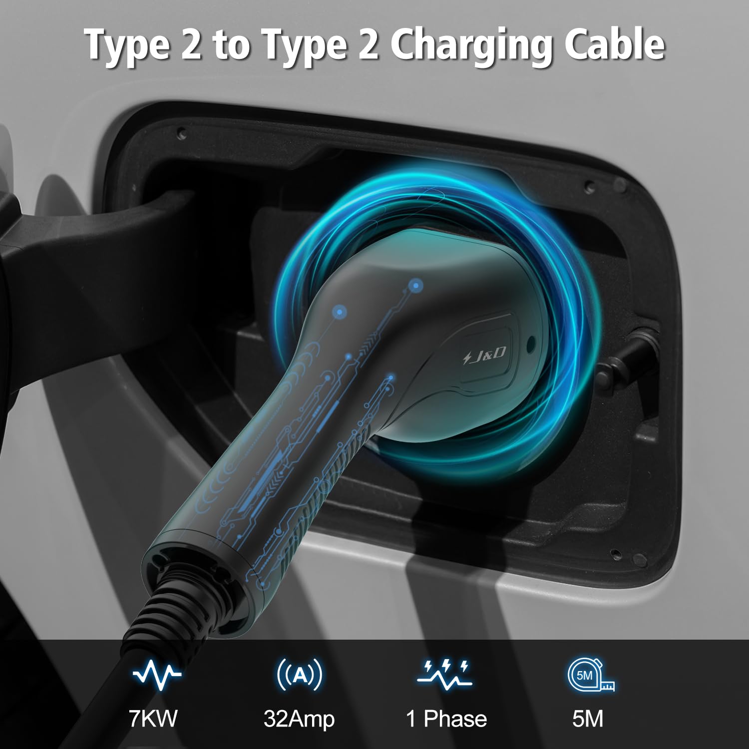 TYPE 2 to TYPE 2 EV charging cable 32A