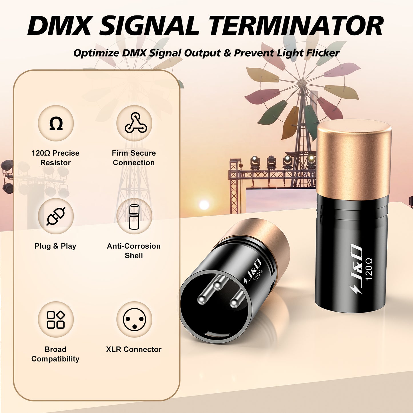 3-Pin DMX Terminator 4 Pack, 120 Ohm XLR Plug for Stable Flicker-Free Lighting