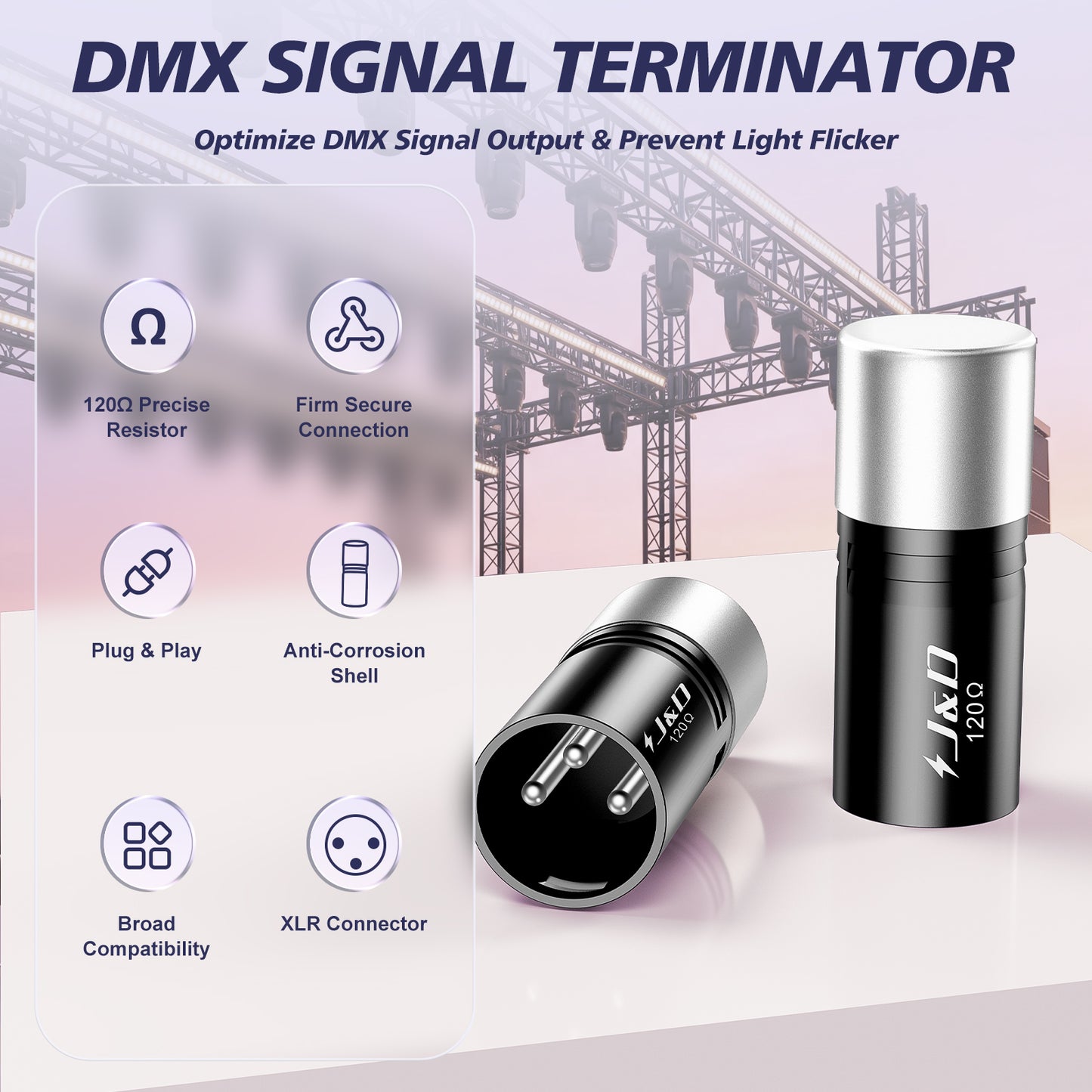 3-Pin DMX Terminator 4 Pack, 120 Ohm XLR Plug for Stable Flicker-Free Lighting