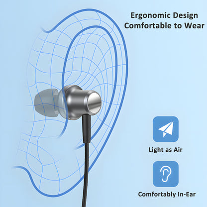 J&D Type-C In-Ear Metal Earphones with Magnetic Storage, 0-Lag Wired Audio & High-Fidelity Sound