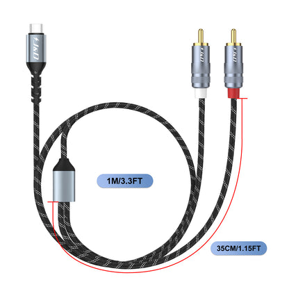 J&D USB C to RCA Audio Cable, Type-C to 2RCA Y Splitter for Pixel, iPhone, Galaxy