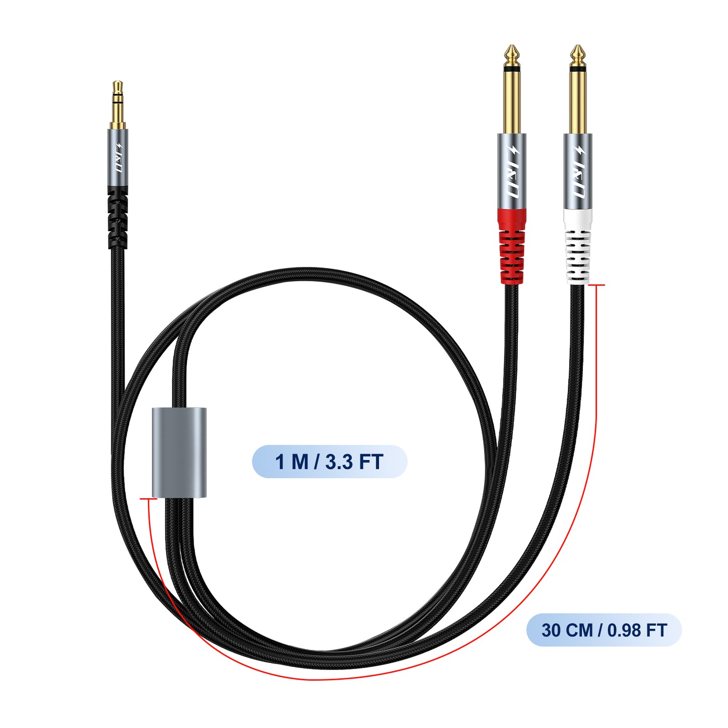 3.5mm TRS to Dual 6.35mm TS Stereo Y-Splitter Cable – Nylon Braided 1/8" to 1/4" Audio Adapter Cord for Amplifiers, Speakers, Mixers & Home Audio Systems, 3.3FT