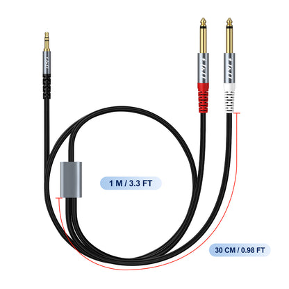 3.5mm TRS to Dual 6.35mm TS Stereo Y-Splitter Cable – Nylon Braided 1/8" to 1/4" Audio Adapter Cord for Amplifiers, Speakers, Mixers & Home Audio Systems, 3.3FT