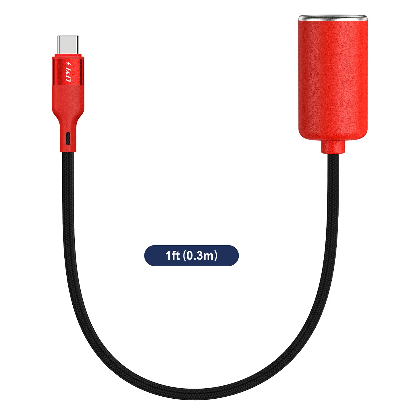 J&D USB-C to 12V Car Socket Adapter, 36W PD, for Dash Cam, GPS, Red