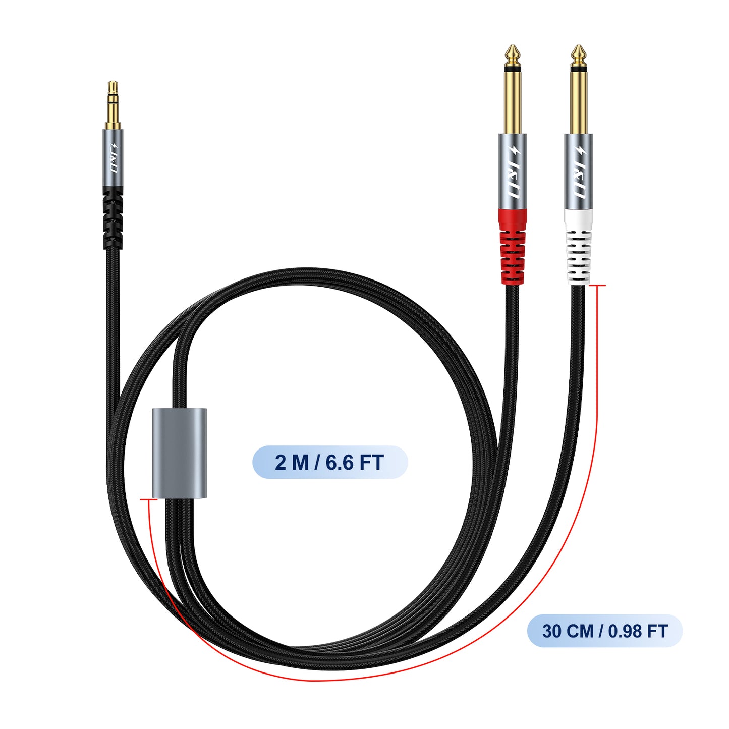 3.5mm TRS to Dual 6.35mm TS Stereo Y-Splitter Cable – Nylon Braided 1/8" to 1/4" Audio Adapter Cord for Amplifiers, Speakers, Mixers & Home Audio Systems, 3.3FT