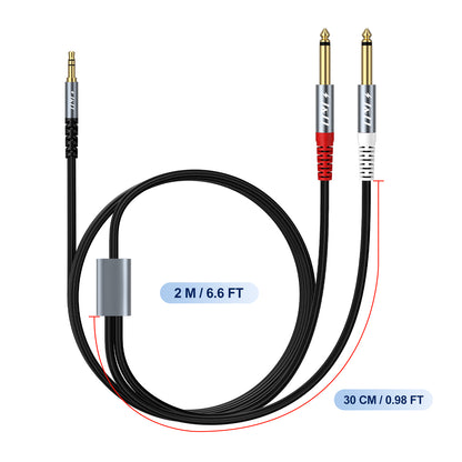 3.5mm TRS to Dual 6.35mm TS Stereo Y-Splitter Cable – Nylon Braided 1/8" to 1/4" Audio Adapter Cord for Amplifiers, Speakers, Mixers & Home Audio Systems, 3.3FT