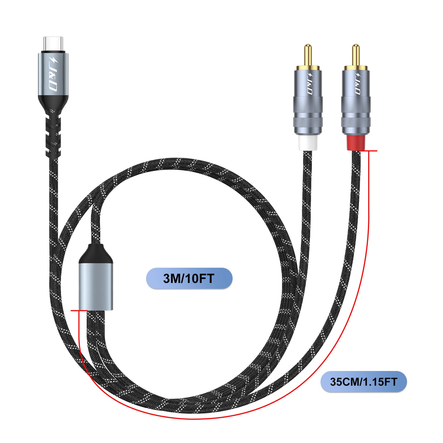 J&D USB C to RCA Audio Cable, Type-C to 2RCA Y Splitter for Pixel, iPhone, Galaxy