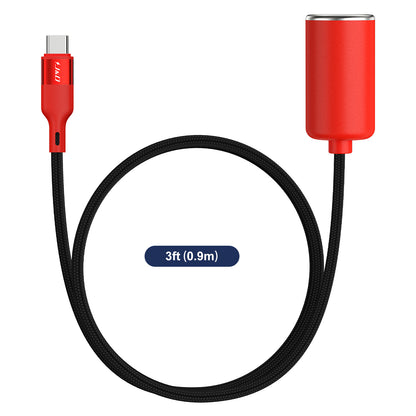 J&D USB-C to 12V Car Socket Adapter, 36W PD, for Dash Cam, GPS, Red