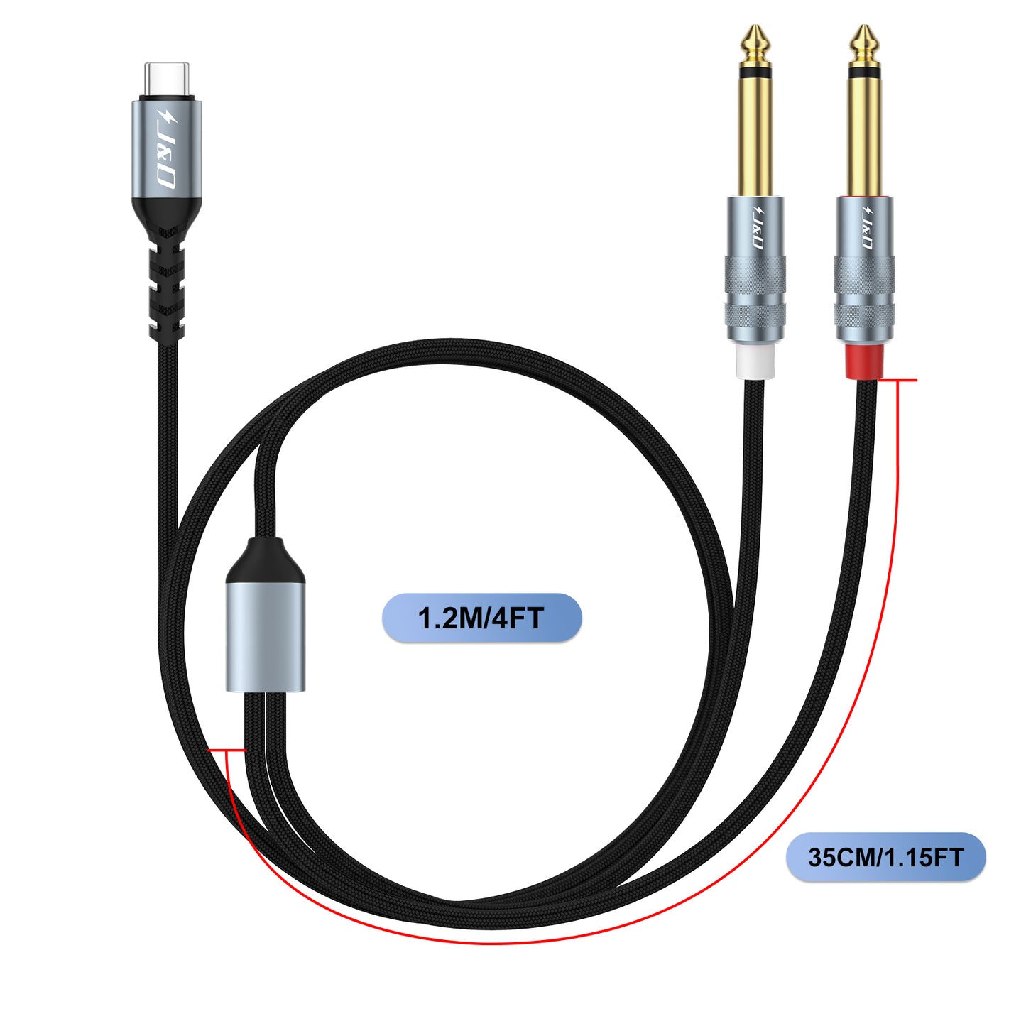 J&D USB C to 1/4 Audio Cable, Type-C to Dual 6.35mm Jack for iPhone, Galaxy, Laptop