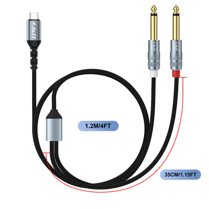 J&D USB C to 1/4 Audio Cable, Type-C to Dual 6.35mm Jack for iPhone, Galaxy, Laptop