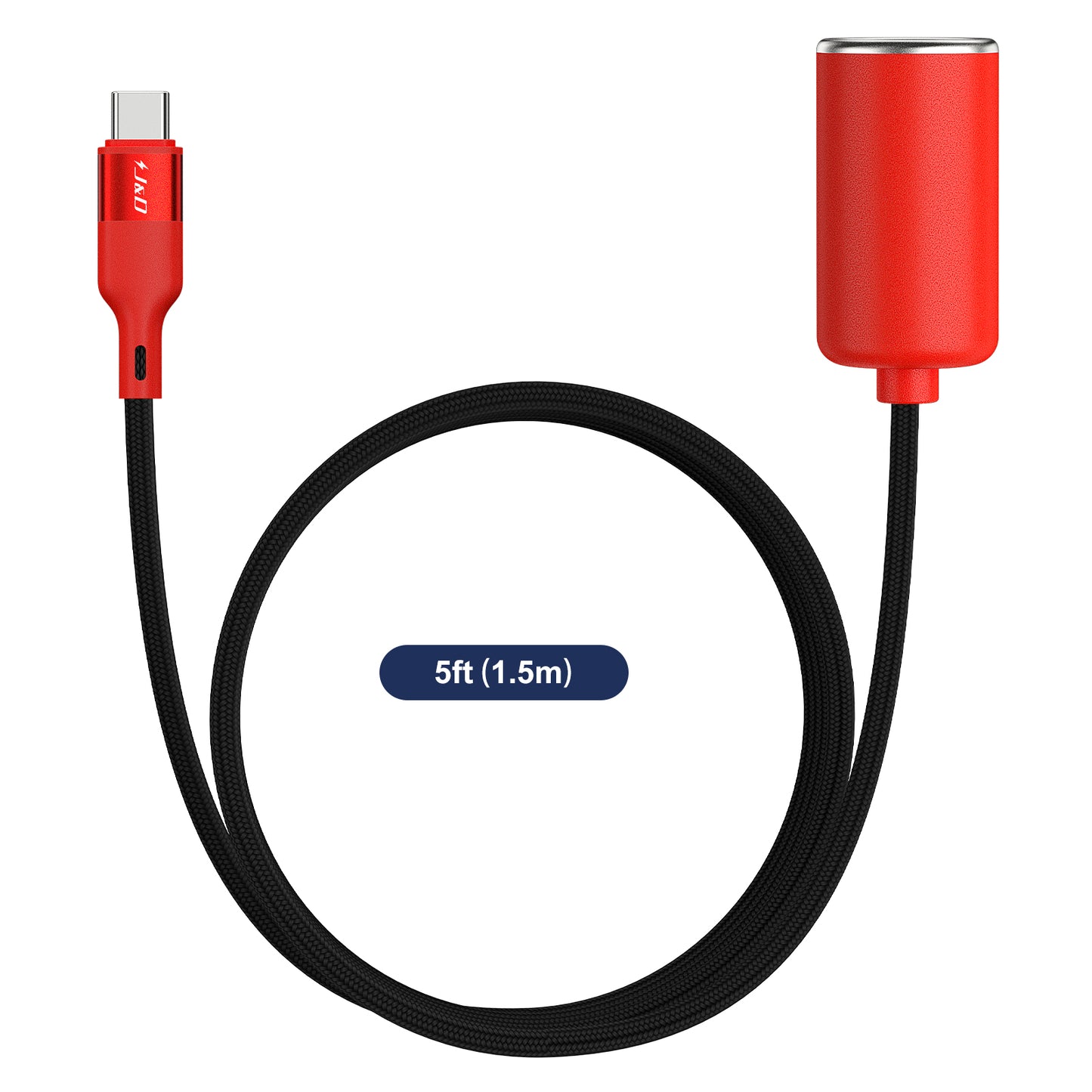 J&D USB-C to 12V Car Socket Adapter, 36W PD, for Dash Cam, GPS, Red