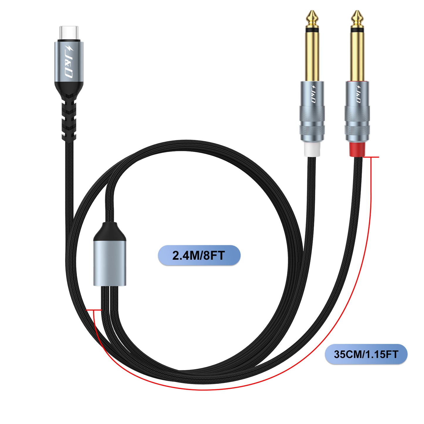 J&D USB C to 1/4 Audio Cable, Type-C to Dual 6.35mm Jack for iPhone, Galaxy, Laptop
