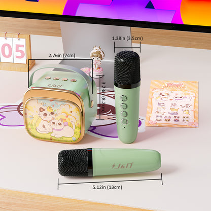 J&D Kids Karaoke Mic with LED, Bluetooth, 2 Wireless Mics - Perfect for Girls 3-10!