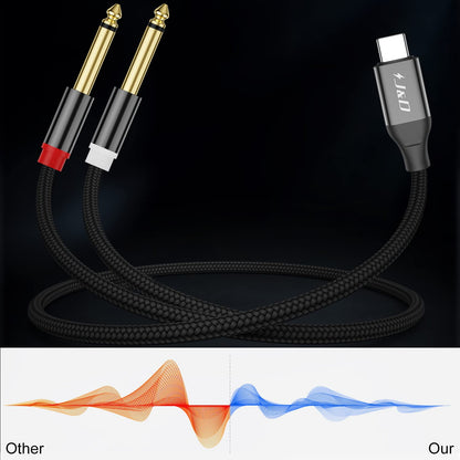 USB Type C to Dual 6.35mm Stereo Splitter Y Cable - 1/4 Inch TS Audio